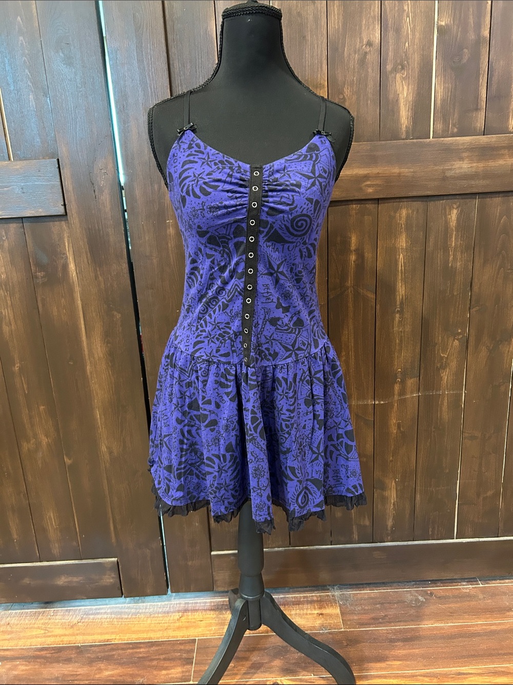Betsey Johnson Purple Printed Spaghetti-Strap Mini Dress